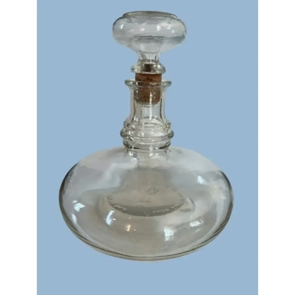 Vtg 50s MCM Clear Glass Liquor Bottle Decanter Cork Stopper Bar Retro Decor Wine